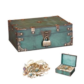 XPJBKC Wooden Treasure Chest 24 x 17 x 9.5 cm Wooden Storage Treasure Chest with Combination Lock Wooden Box with Lid Vintage Treasure Chest Wood for Children's Birthday Wedding Storage Decoration