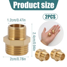 Double Nipple Brass Male Thread 1/2 Inch x 3/8 Inch Double Nipple 1/2 Inch Brass Connector, 3/8 to 1/2 Inch Connector for Water Pipe, Gas Hose, Heating, Installation, Robust