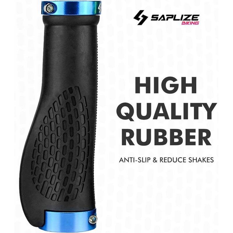 SAPLIZE Bike Handlebar Grips, Ergonomic Design, PR11 (Black, Blue Rings,