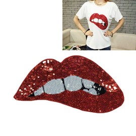 Red Sequins Lip Flower White Star Embroidered Iron On Sew On Badge Applique Patches (Lip has no Glue, only sew on)