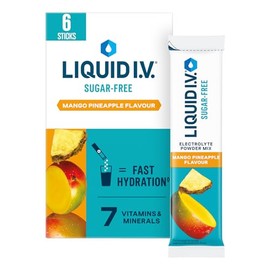 Liquid I.V. Sugar Free Electrolyte Powder Mix, Mango Pineapple Flavour, For Fast Hydration & Energy, with 8 Vitamins & Minerals including Magnesium, Vegan and Gluten Free, 6 Sachet Sticks