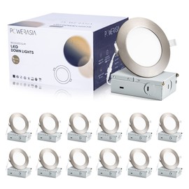 12 Pack Recessed Lighting 4 Inch with Junction Box, 5CCT 4 Inch Brushed Nickel LED Recessed Lights Dimmable 2700K-6000K, 9W 700lm Ultra Thin Recessed Lighting - ETL and Energy Star Certified