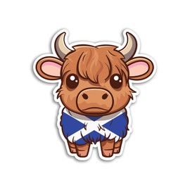 2 x 10cm Highland Cow Vinyl Stickers - Scottish Flag Scotland Cows Cattle Kawaii Characters Girls Boys Scrapbook Aesthetic Sticker #81989