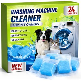 Enzyme Washing Machine Cleaner Tablets for Pet Owners, [2X Power] Washer Cleaner Pet Odor Remover, Deep Clean Washing Machine Pet Hair Remover for Laundry - Safe for HE, Front & Top Load (24 Count)