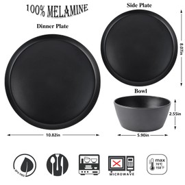 afcevnlb 12-Piece Plastic Dinnerware Set Plates and Bowls Sets Service for 4 Matte Black Melamine Plates Unbreakable Plastic Outdoor Camping Dishes Decor Dishwasher Safe