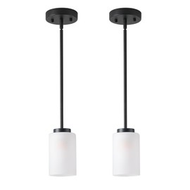 Youroke 2 Pack Pendant Light Fixtures, Farmhouse Adjustable Kitchen Island Hanging Ceiling Lights, Black Mini Pendant Lights with White Frosted Glass Shade for Bedroom Living Room