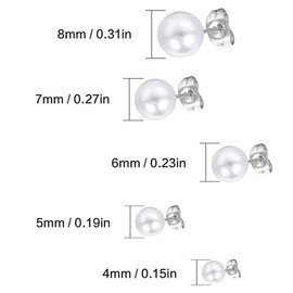 Visxcnu 5 Pairs Freshwater Pearl Earrings Real 925 Silver Pearl Stud White Freshwater Cultured Pearl Earrings Stud Earrings Pearl Earrings White Pearl Stud Earrings, Metal