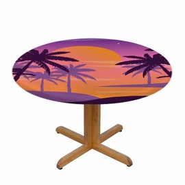 Yinron Panoramic Landscape Round Tablecloth Cartoon Sunset Colourful Palms Table Cover Table Cloth For Indoor Dining, Outdoor Picnic Parties, Camping ,Fits For Table 40-44" Inches