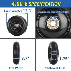 GICOOL 13" Wheelbarrow Tire, 4.00-6 Flat-free Solid Tire and Wheel, with 5/8" or 3/4" Bearings, 1.75" Centered Hub for Wheelbarrow/Wagon/Trolley/Garden Scooter Cart