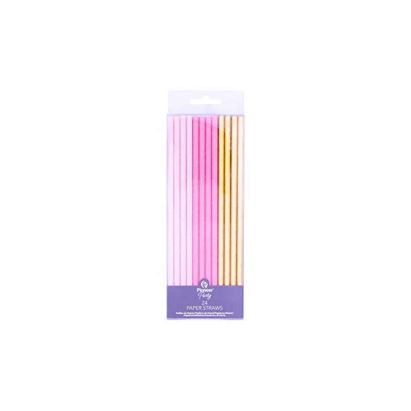 PINK & GOLD PAPER STRAWS 19CM 24CT