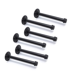 3/4" Industrial Black Iron Pipe Shelf Brackets, Rustic Wall Mounted DIY Shelving Brackets Hanging Custom Pipe Brackets for Floating Shelves (6, 8")