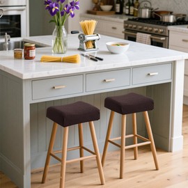 EVOLLER Waterproof Backless Bar Stool Covers Set of 2 Rectangle Knitted Diagonal Stripes Backless Bar Stool Slipcovers for Bar Stools Cushion Protector(Set of 2,Waterproof-Coffee