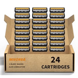 Maquinilla de afeitar de 3 hojas, de plástico antideslizante, con recarga manual para hombre, herramienta reutilizable para el cuidado facial, 24 cartuchos, suministros de afeitado para hombre
