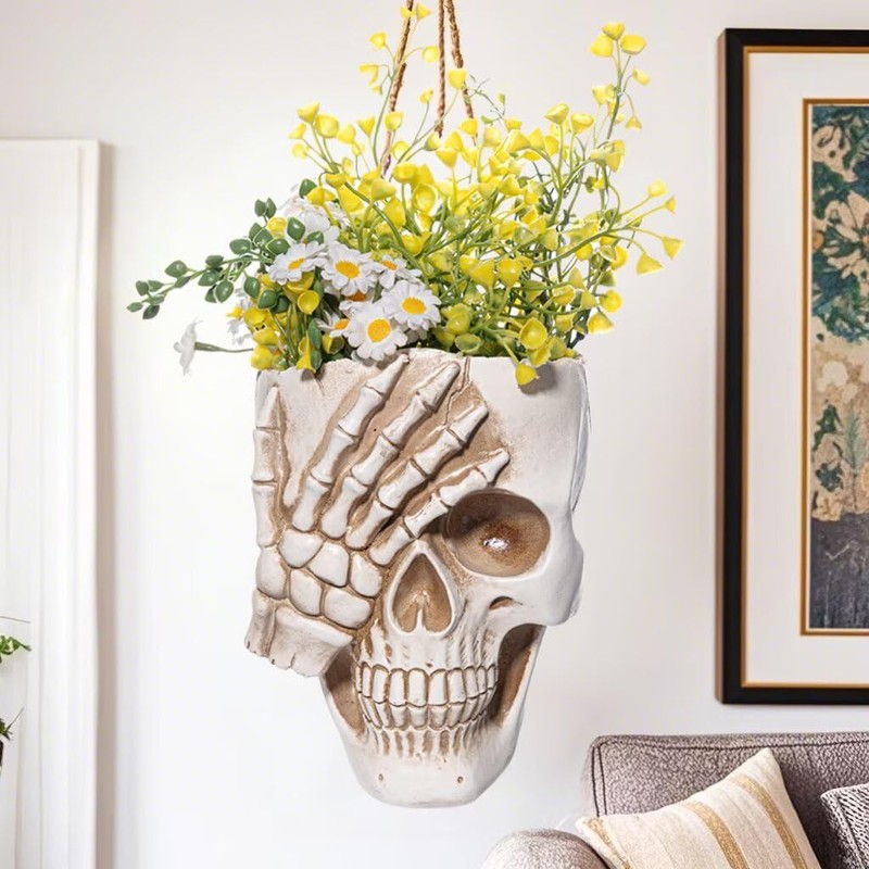SeoatLink Skull Wall Planter, Hanging Skull Vase Unique Face Flower
