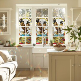 Eagle Stained Glass Window Film, Decorative Eagle with Flower Stained Glass Window Film, Eagle with Flower Stained Glass Window Film for Bathroom Door Heat Anti UV RA03