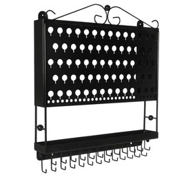 Designers Impressions JR20-FB Flat Black Wall Mounted Organizer Necklace Holder Earring & Jewelry Display Rack with Tray