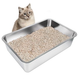 IKITCHEN Stainless Steel Cat Litter Box, Large Metal Litter Box for Cats, Never Absorbs Odors,Stain Free, Rustproof, Non Stick Smooth Surface 23.5" L x 15.5" W x 6" H