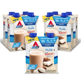 Atkins Creamy Chocolate Coconut Protein Shake, 15g Protein, 2g Net Carbs, 1g Sugar, Keto Friendly, 12 Count