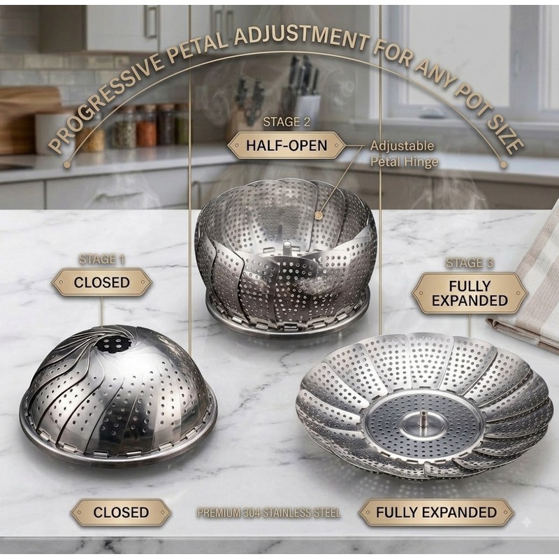 Premium 304 Stainless Steel Foldable Steamer for Cooking – Expandable