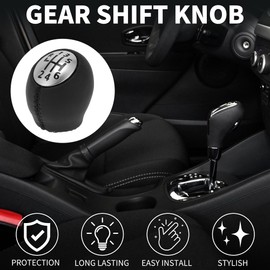 TUCKBOLD 6 Speed Manual Gear Shifter Knob for Renault Megane | Front Automotive Gearbox Stick Shifter Lever Knob Black Silver Tone Plastic Faux Leather 1 Pcs