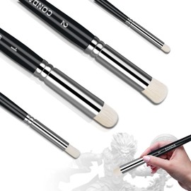 CONDA Drybrush Set 4 Sizes Professional Art Detail Paint Brush, Goat Hair Paint Brushes for Miniatures, Scale Models, and Detail Painting - Ideal for Tabletop Wargames Oil and Acrylic Painting