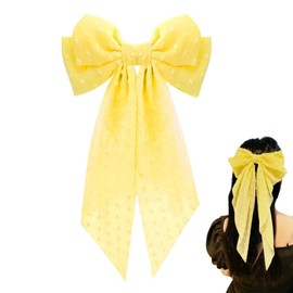 Big Yellow Hair Bows For Women, Tulle Bow Hair Clips, Metal Hair Pins With Long Ribbon, For Women Girls, For Daily Dressing, Performance Ball, Date, Party