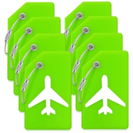 8Pack Luggage Tags for Suitcases with Name Id Card, Silicone Backpacks Handbags Tag with Stainless Steel Rings, Green