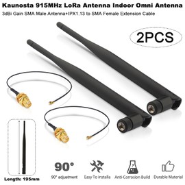 Kaunosta 2Pcs 915MHz LoRa Antenna Indoor 3dBi Gain Omni SMA Male Antenna + 2Pcs 15cm IPX MHF1 to SMA Female Extension Cable for LoRa Gateway/HNT Helium Hotspot/Wireless Router/Smart Home Control