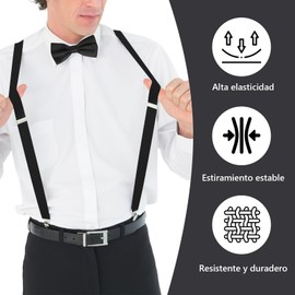 Tirantes y Moño para Hombre y Mujer, Tirantes para Camisa en Y Elásticos, Set o Kit de Tirantes Sujetadores y Moño Unisex Ajustable, Juego de Man Suspenders y Trajes de Pajarita para Bodas, Trabajo