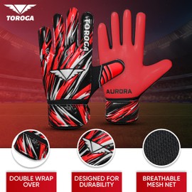 TOROGA Football Goalkeeper Gloves For Boys kids Children Youth Soccer Goalie Glove with Super Grip Palms (Red, 8)