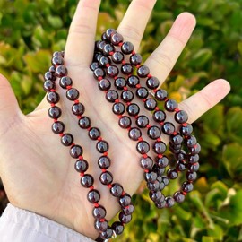 Adabele Premium 108 Mala Bead Red Tassel Necklace - Real 8mm Natural Garnet Semi Precious Crystal Tibetan Buddhist Japa Prayer Beaded Jewelry RGN8