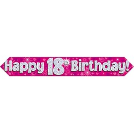 9ft Banner Happy 18th Birthday Pink Foil Holographic Banner
