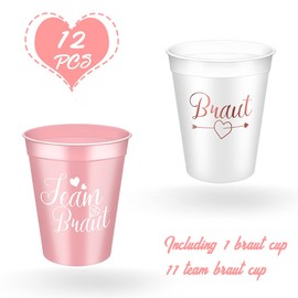 Plastic 12 Bride and Team Bride Cups, Hen Party Cups, Women, Bachelorette Party Cups, Virgin Decorations, Bride to Be Decoration, for Bridal Shower, Engagement Party, Bachelorette Party