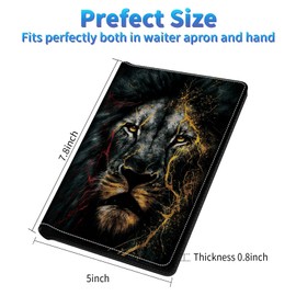 Server Books for Waitress, Leather Waiter Book Server Wallet with Zipper Pocket, 7 Storage Pockets for Recipes and Checks, Pen Holder, Personal Organizer Wallet Fit Apron, Art Lion