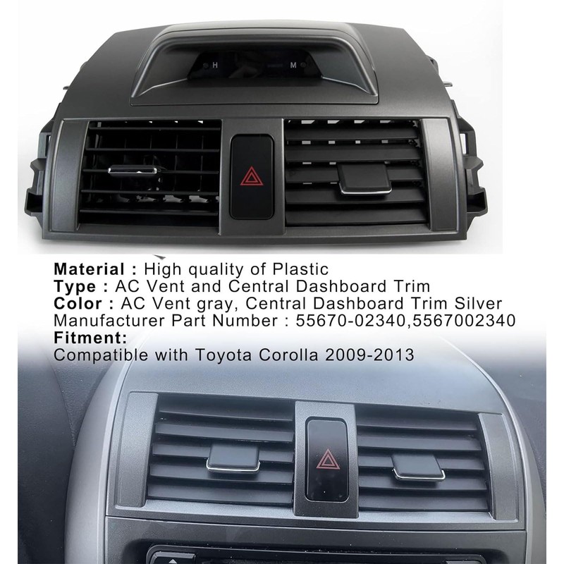 Center Dash A/C Air Vent Outlet Panel with Clock Compatible