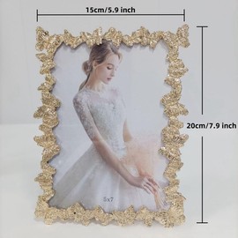 Xshelley 5 x 7 Inch Modern Simple Butterfly Metal Photo Frame, for Vertical and Horizontal Display on Tabletops, Home Decor (Golden)