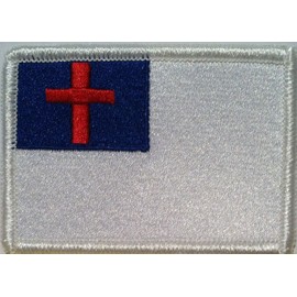Fast Service Designs Christian Flag Embroidered Iron-On Patch Biker Cross Emblem White  Border