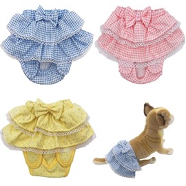 FunnyDogClothes Dog Skirt Diaper Female Sanitary Pant Dress Ruffles Cotton Small Pet Cat (Small: Waist 6" - 8", Pack of 3 Colors)
