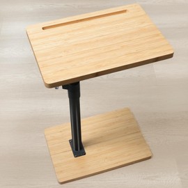 YUHFERA 360° Rotatable Sofa Tray Table for Couch Arm - Height Adjustable End Table for Bed or Chair with Phone & Tablet Slots, TV Tray Table, Side Table Tray for Small Spaces（Bamboo,Rectangle）