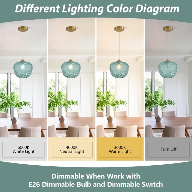 KCO Lighting Vintage Green Glass Pendant Light Gold Globe Pendant