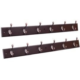 BirdRock Home Hook Coat and Hat Rack - 2 Pack - 6 Hooks - 27 Inches - Wall Mount - Decorative Home Storage - Entryway Foyer Hallway Bathroom Bedroom Rail - Oil Rubbed Bronze Hooks - Dark Brown Pine