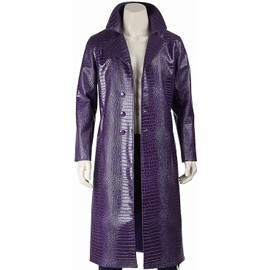 A-star plus Jared Leto Joker Suicide The Squad Trench Coat Purple Leather for Men | Adult Mens Knight Clown Costume (US, Alpha, X-Small, Regular, Regular, Purple)
