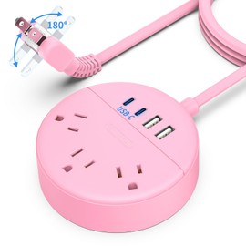 Pink 2 Prong Power Strip with USB-C, NTONPOWER 1875W/15A 2 Prong to 3 Prong Outlet Adapter, Rotating Plug,Pink Extension Cord 5 FT,3 Outlets 4 USB Port, Ideal for Old House, Vanity Desk, Office,Travel