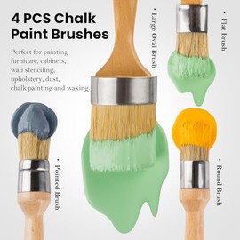 YiBaiBrush YiBaiBrush Chalk and Wax Paint Brush Furniture Set of 4, Small Round and Large Oval Brush with Natural Bristles, Perfect for Painting or Waxing Furniture, Ideal for Home Decor