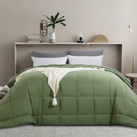 HOMBYS 136x120 Alaskan King Size Comforter for All Season, Oversized Duvet Insert, Extra Large Down Alternative Bed Comforter with Corner Tabs, Olive Green