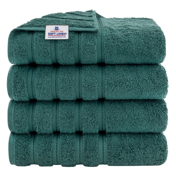 American Soft Linen Luxury 4 Piece Bath Towel Set, 100% Turkish Cotton Bath Towels for Bathroom, 27x54 in Extra Large Bath Towels 4-Pack, Bathroom Shower Towels, Colonial Blue Bath Towels