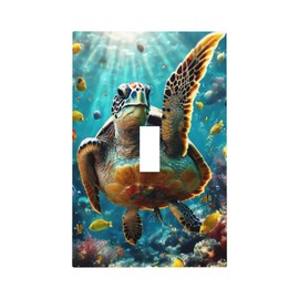 SgEdao Decorative Switch Covers Plate Funny Turtle Deep Sea Sunshine Fish Creature 1 Gang Wall Plate Oversized Single Toggle Wall Cover Plate Jumbo Electrical Light Switch Plate Faceplate