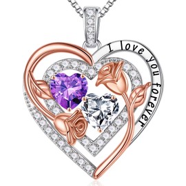 Iefil Necklace Gifts for Women Daughter, 925 Sterling Silver Birthstone Necklace Mothers Day Birthday Gifts for Women Amethyst Topal Necklace February April Birthstone Jewelry Gifts for Mom Grandma