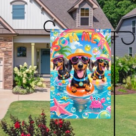 BlissYard Hello Summer Garden Flags Beach Dachshund Garden Flag for Outside Dog Pool Flags Sea Outdoor Decor Seaside Holiday Farmhouse Welcome Yard Flag 12x18 Double Sided