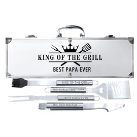 Bonsai Tree Papa Gifts for Fathers Day, Papa Gifts from Grandkids, Papa Present for Fathers Day- Cool Grilling BBQ Set for Grandpa- Stainless Steel Tool Heavy Duty Set 4